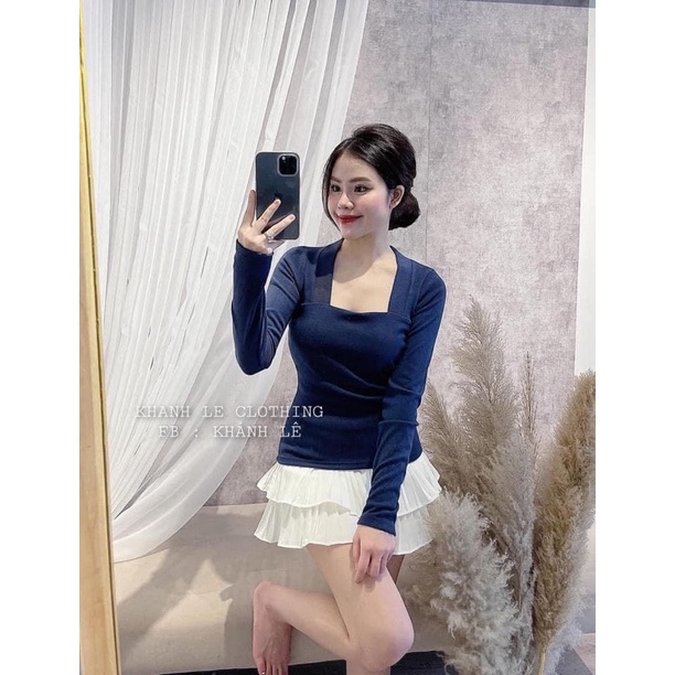 Áo Len nữ [MẪU MỚI] chất tăm nhung dài tay cổ vuông kiểu cách sang chảnh dễ phối đồ 😍 | BigBuy360 - bigbuy360.vn
