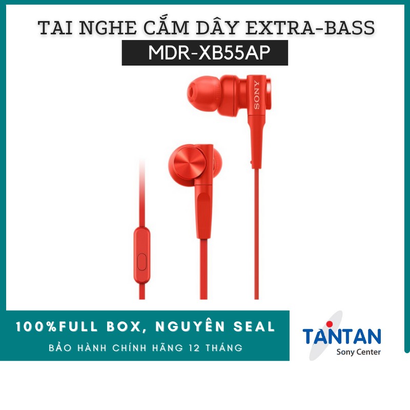 Tai nghe CẮM DÂY EXTRA-BASS Sony MDR-XB55AP | FREESHIP | Màng loa 12mm dạng vòm  Xuất xứ: Thái Lan - Microphone