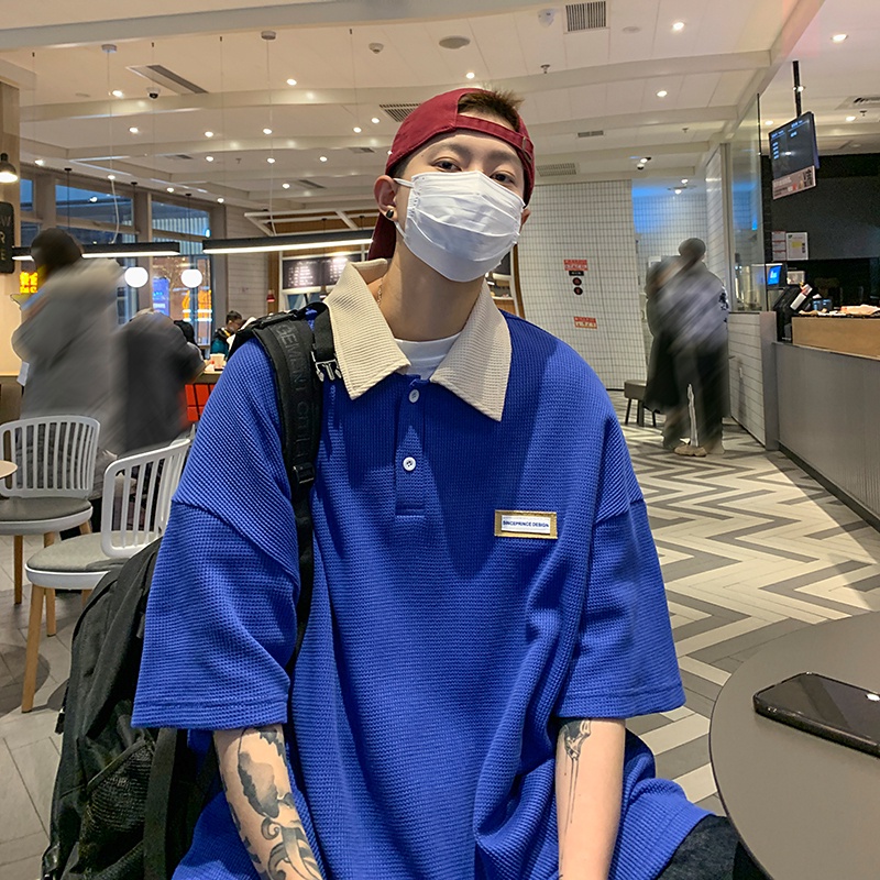 Áo Thun Nam Polo Giả Hai Lớp Dáng Rộng Màu Trơn Thời Trang Phong Cách Hàn Quốc Cho Unisex   Simple   Bigsize áo thun nam cổ be