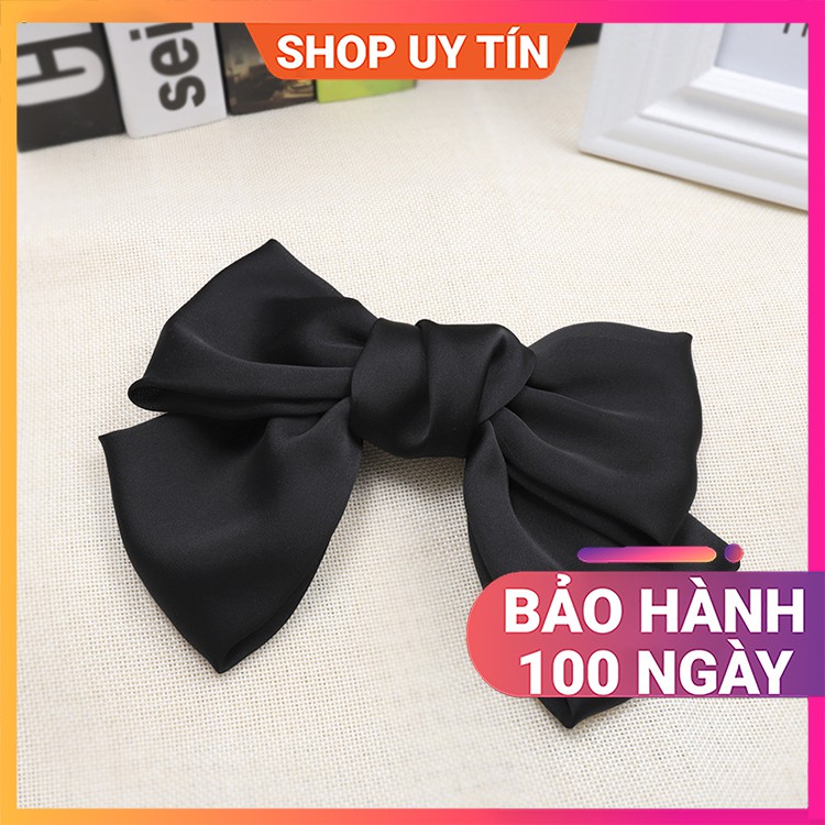 [NowShip - Giao Ngay] Kẹp Tóc Đính Nơ Lụa Cao Cấp - Cặp Tóc Nữ Đẹp Màu Đen