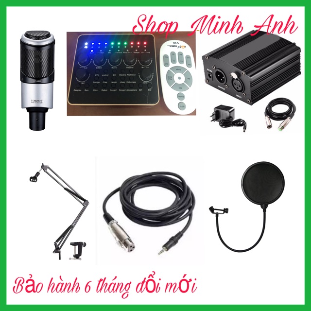 Combo mic hát livestream thu âm talkstar K320- soundcard V10- nguồn Phantom 48V- chân kẹp- màng lọc- dây mic