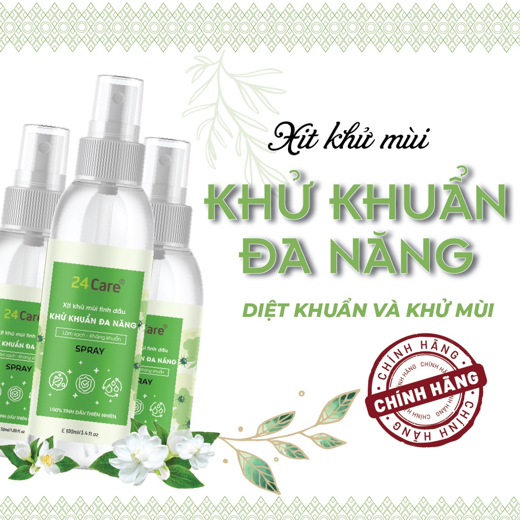 Xịt đa năng 24Care 250ml - 100% từ tinh dầu nguyên chất - không chứa hương liệu giữ mùi, tạo mùi