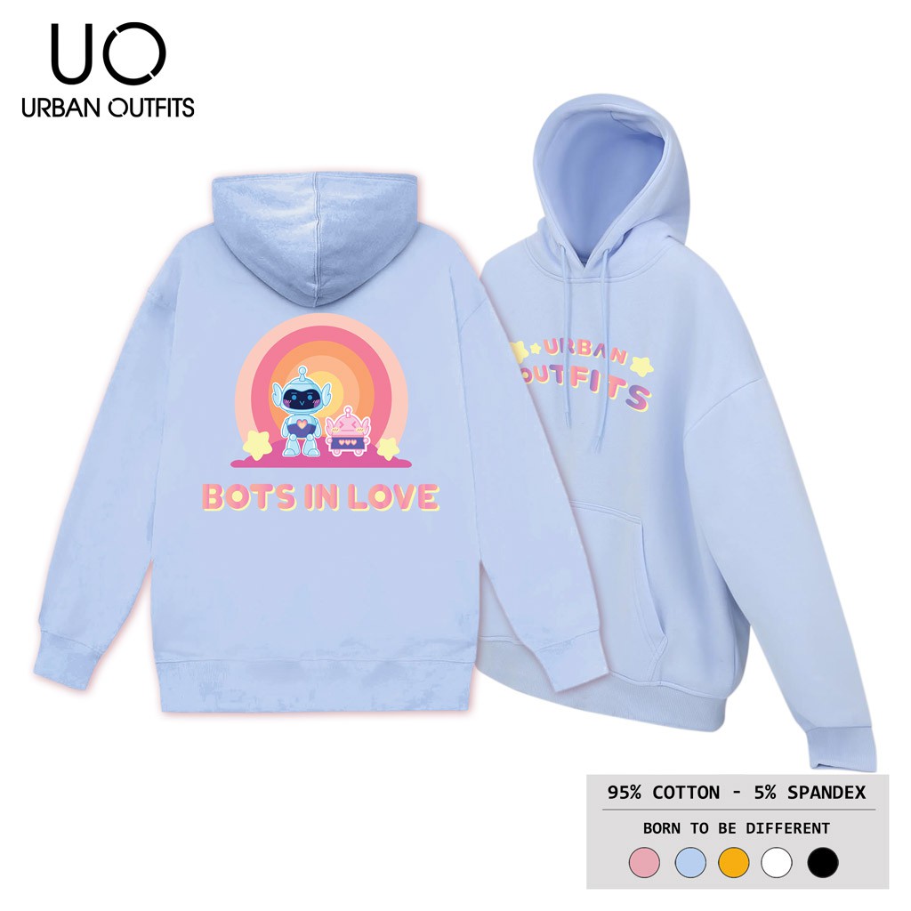 Áo Hoodie Nữ Nam Form Rộng URBAN OUTFITS In Bots In Love HOO06 Chui Đầu Thun Cotton Nỉ