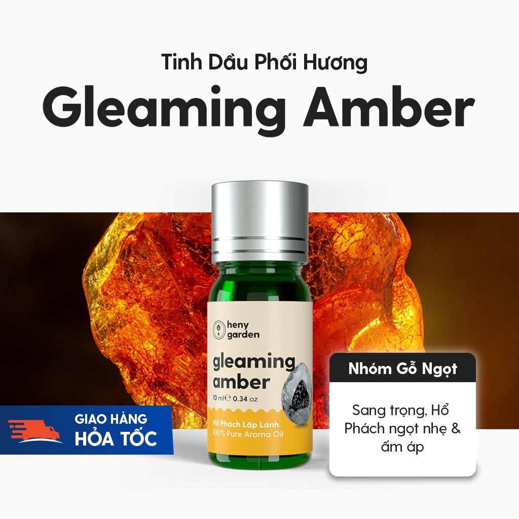 Tinh Dầu Phối Hương Gleaming Amber (Gỗ Ngọt) Xông Thơm Phòng, Làm Nến Thơm Thiên Nhiên Heny Garden 10mL