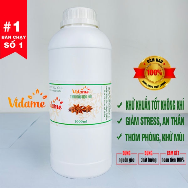 [TRỢ GIÁ] 1 Lít Tinh Dầu Hoa Hồi Nguyên Chất VIDAME - Hàng Công Ty Nhập Khẩu Ấn, hương thảo quả, thơm phòng, khử mùi