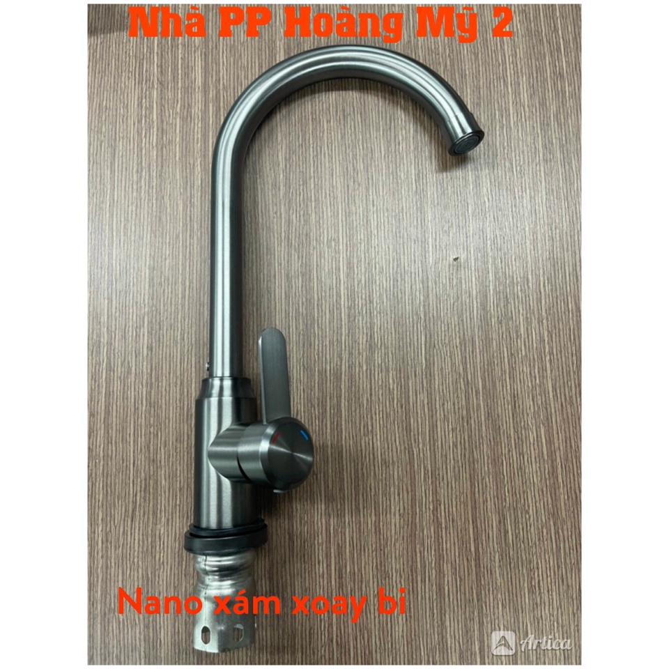 Vòi rửa chén bát Nóng Lạnh Inox 304 phủ Nano Xám Xoay Bi 360 độ cực nhẹ