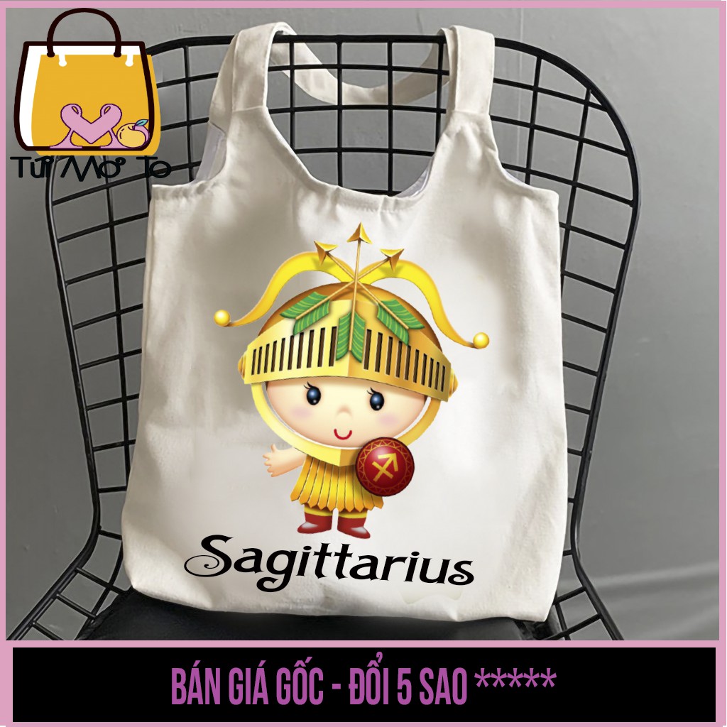 Túi tote túi vải túi canvas quai tròn có khóa kéo in hình 12 CUNG HOÀNG ĐẠO - Cung Nhân Mã (Sagittarius) - Túi Mơ To