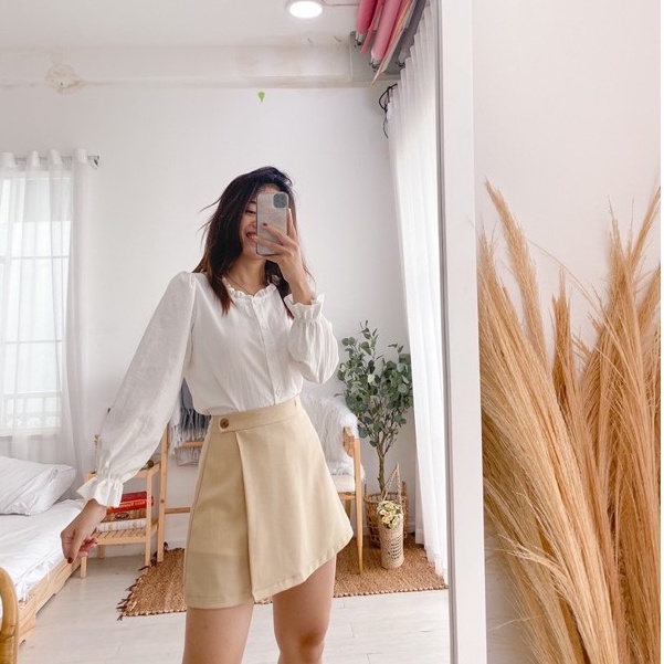 Áo sơ mi nữ trắng kiểu tiểu thư Hàn Quốc tay dài LUCETFASHION Dolly Shirt