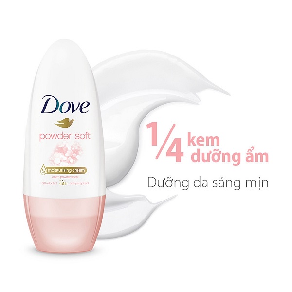 Lăn Khử Mùi Dove 40ml Ngăn Mùi 48H Dưỡng Da Sáng Mịn Với 1/4  Kem Dưỡng Ẩm Dove Deodorant 40ml