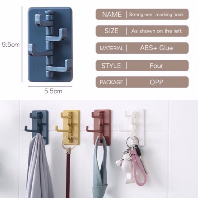 Móc dán tường 4 nhánh siêu chắc, móc xoay 4 chấu treo đồ dán tường đa năng - TiNa’s House
