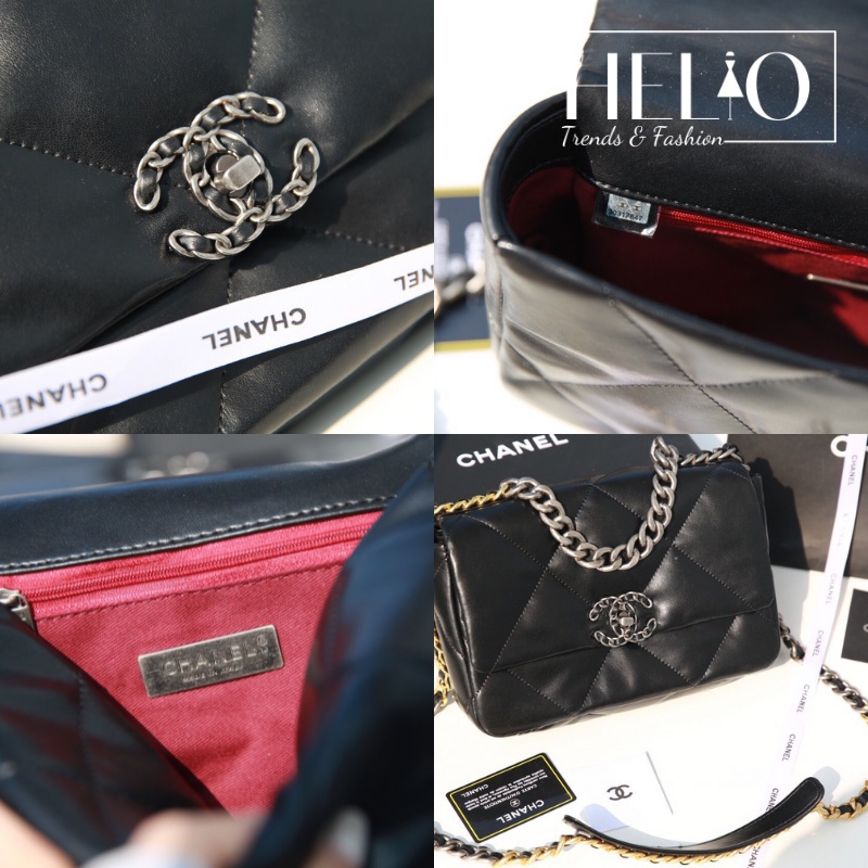 (Fullbox nam châm) Túi Chanel C19 metallic lock khóa chì NEW _ Đen _ HE215