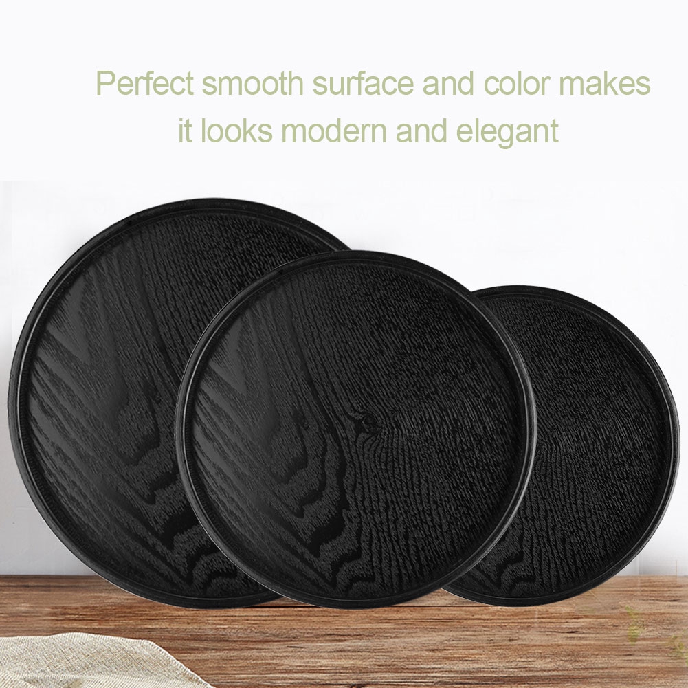 Khay Gỗ Tròn 21-30cm Màu Đen Phong Cách Vintage