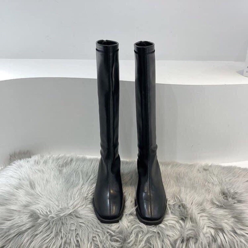 Giày bốt đùi nữ chất da boots đầu gối đế gót 3 phân khoá kéo boost dài martins màu đen sang chảnh Hàn Quốc ulzzang | BigBuy360 - bigbuy360.vn