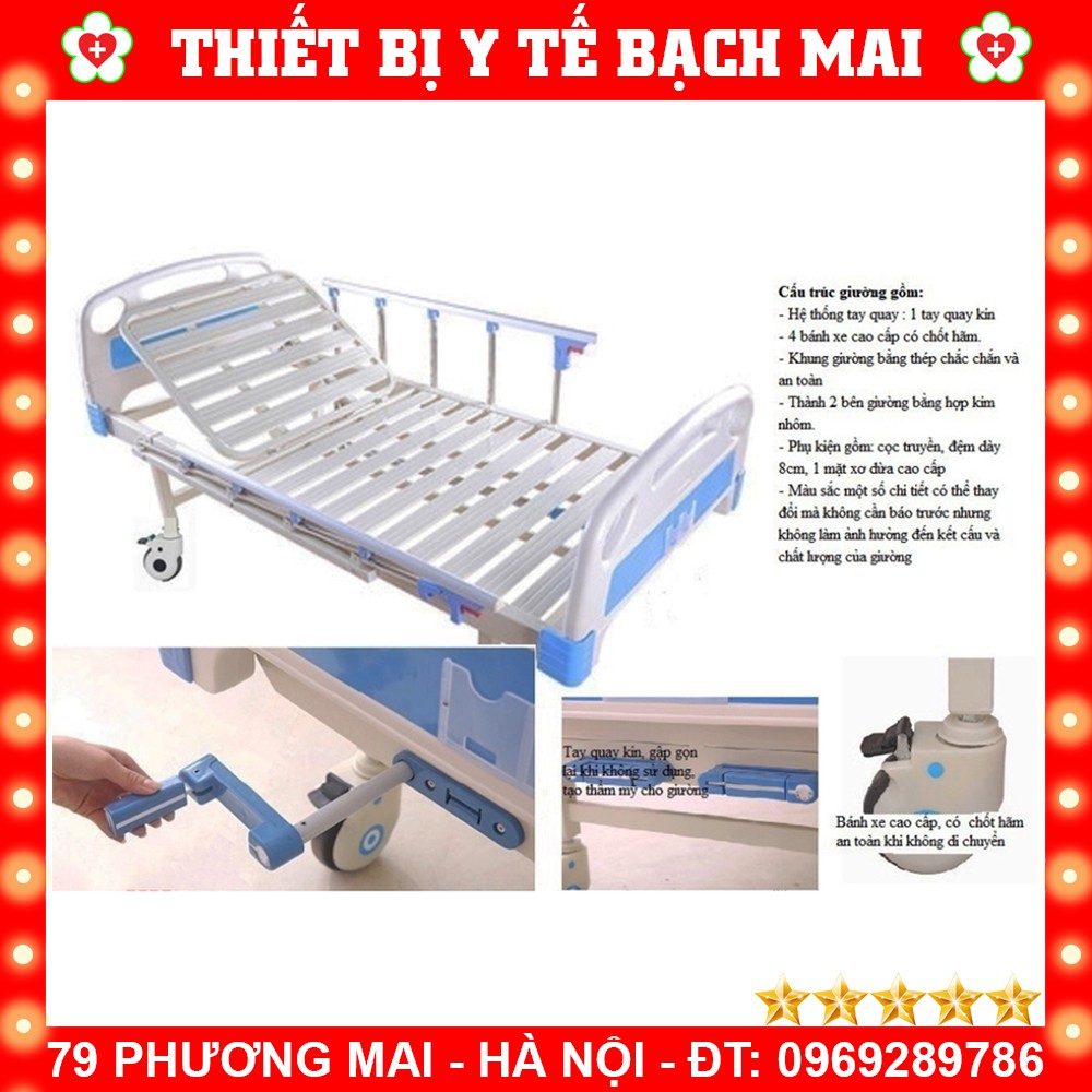 Giường Bệnh Nhân 1 Tay Quay Kín Đa Chức Năng GB-1A