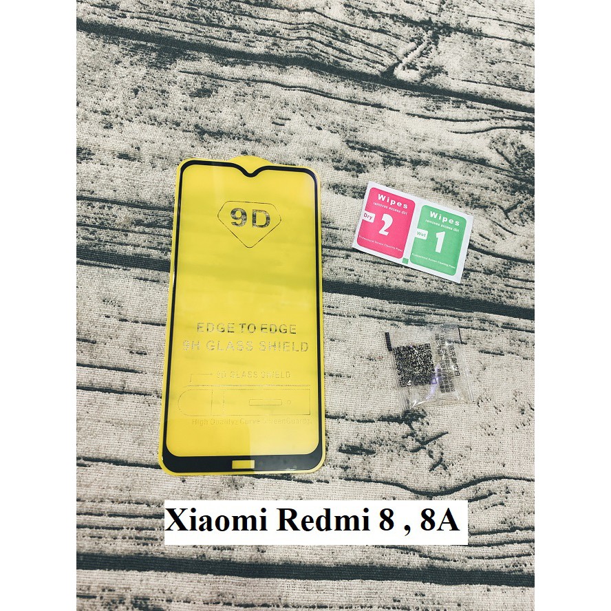 Cường lực full màn Xiaomi Redmi 8 , Redmi 8A Kính full màn 9D Tặng kèm miếng lau và keo chống hở mép