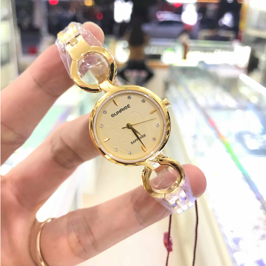 Đồng hồ nữ SUNRISE 9928SA mặt vàng full hộp thẻ chính hãng, kính sapphire chống xước