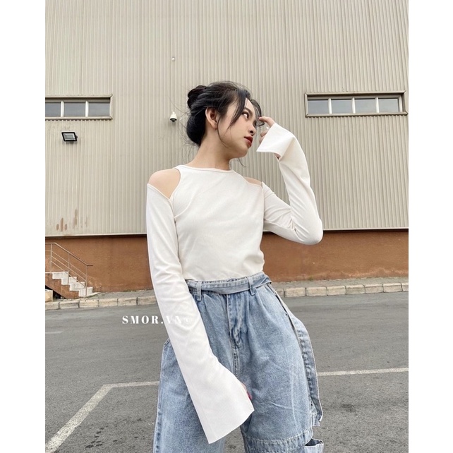 Áo Thun Nữ Phong Cách Hở Vai Tay Xẻ Lạ Mắt A77