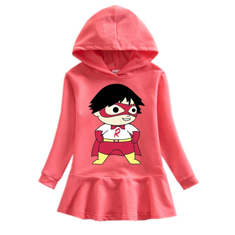 Set Áo Hoodie Tay Dài Phối Chân Váy Bèo In Hoạt Hình Dễ Thương Cho Bé Gái