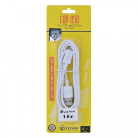 Cáp sạc Micro USB dài 1.5m TITAN CA10 - Bảo hành 12 tháng