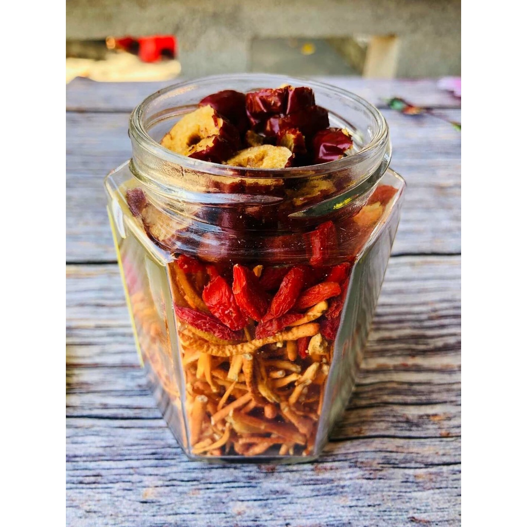 ( ảnh thật + video ) quà tặng biếu mật ong cà phê ngâm táo đỏ kì tử đông trùng hạ thảo hũ lớn 300 ml