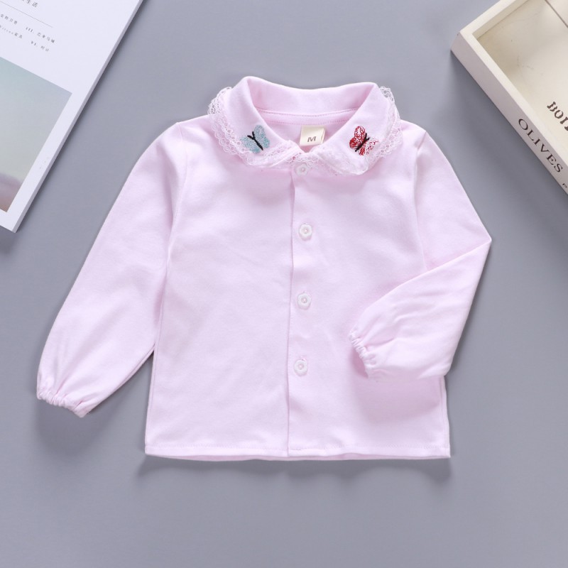 Áo cotton tay dài màu trơn cho bé gái