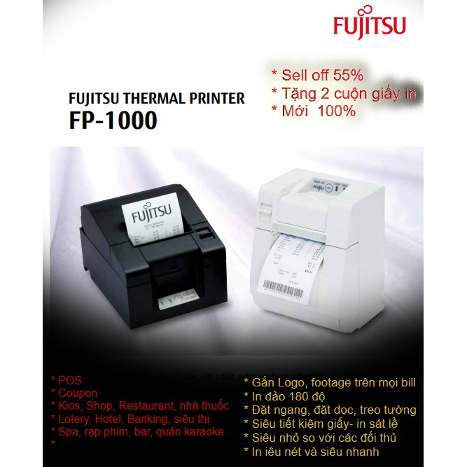 Máy in nhiệt mini cầm tay FUJITSU FP-1000 Hàng Nhật - In Bill hóa đơn bán lẻ, tem nhãn mã vạch nhỏ gọn hơn Xprinter HPRT