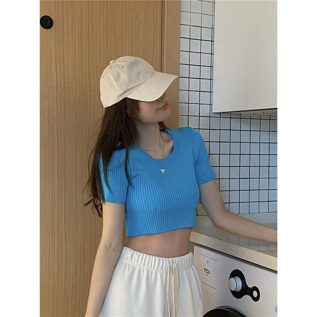 Áo Croptop Dệt Kim Ngắn Tay Thời Trang Cá Tính 61516