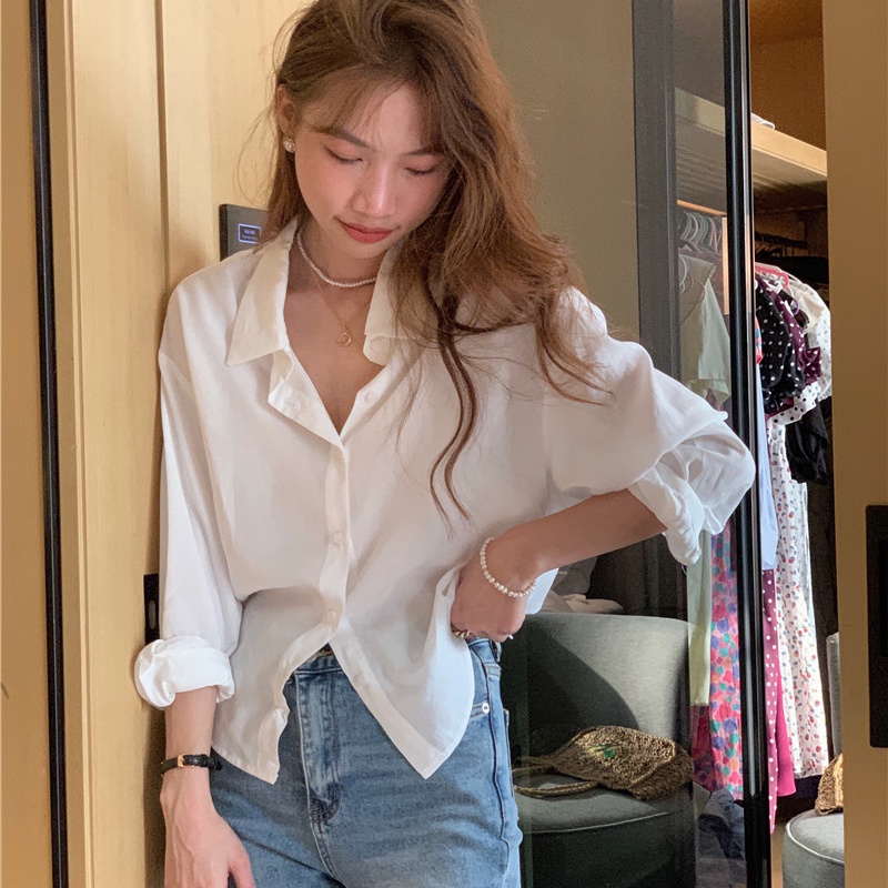 SUXI Áo Sơ Mi Tay Dài Chống Nắng Màu Sắc Đơn Giản Phong Cách Hàn Quốc Thời Trang Mùa Hè Cho Nữ