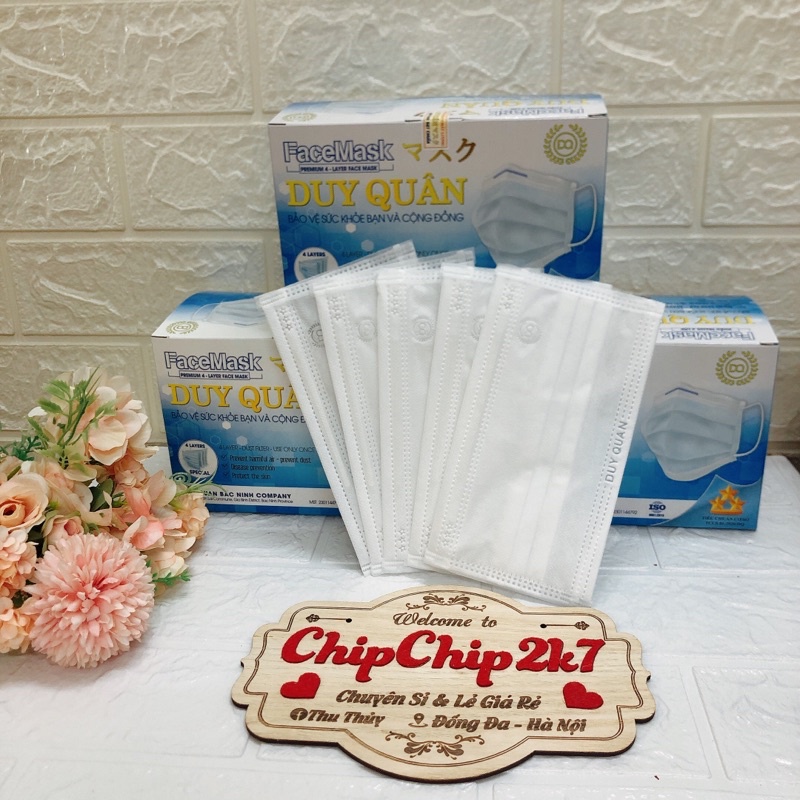 (Sỉ ) Hộp khẩu trang y tế màu trắng 4 lớp kháng khuẩn Duy Quân 50 cái chuẩn