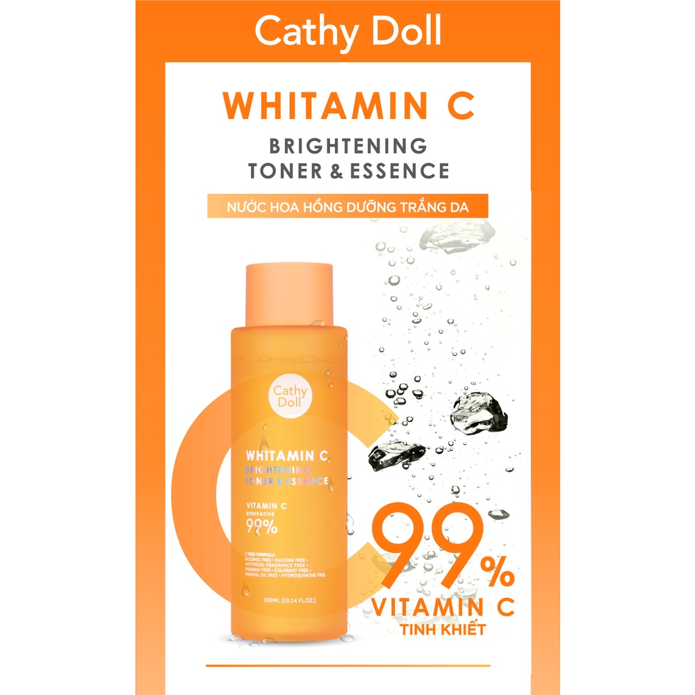 Nước hoa hồng dưỡng trắng da mờ thâm Cathy Doll Whitamin C Brightening Toner And Essence 300ml