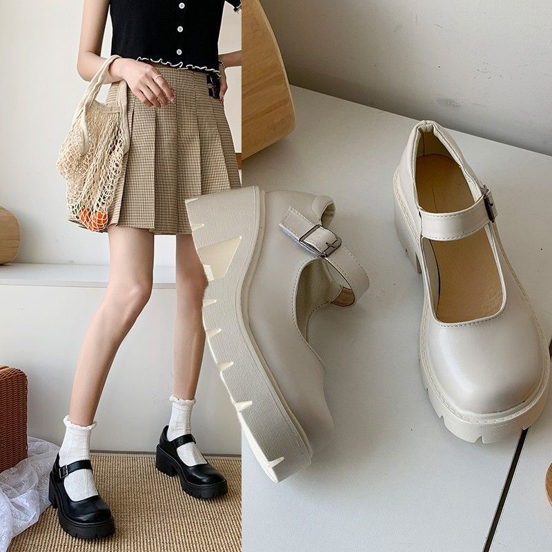 Giày da bít mũi đế dày phong cách retro thời trang Nhật Bản cho nữ