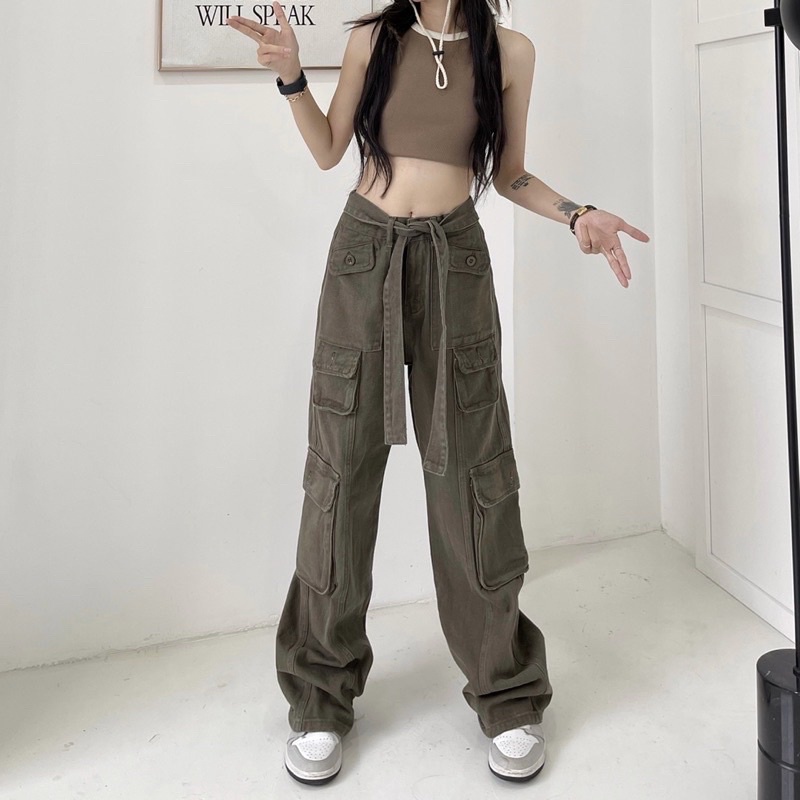 Quần kaki Cargo dài suông BOX ống rộng túi hộp màu ĐEN trơn form nam nữ unisex 🖤 Quần baggy kaki style Ulzzang 🖤