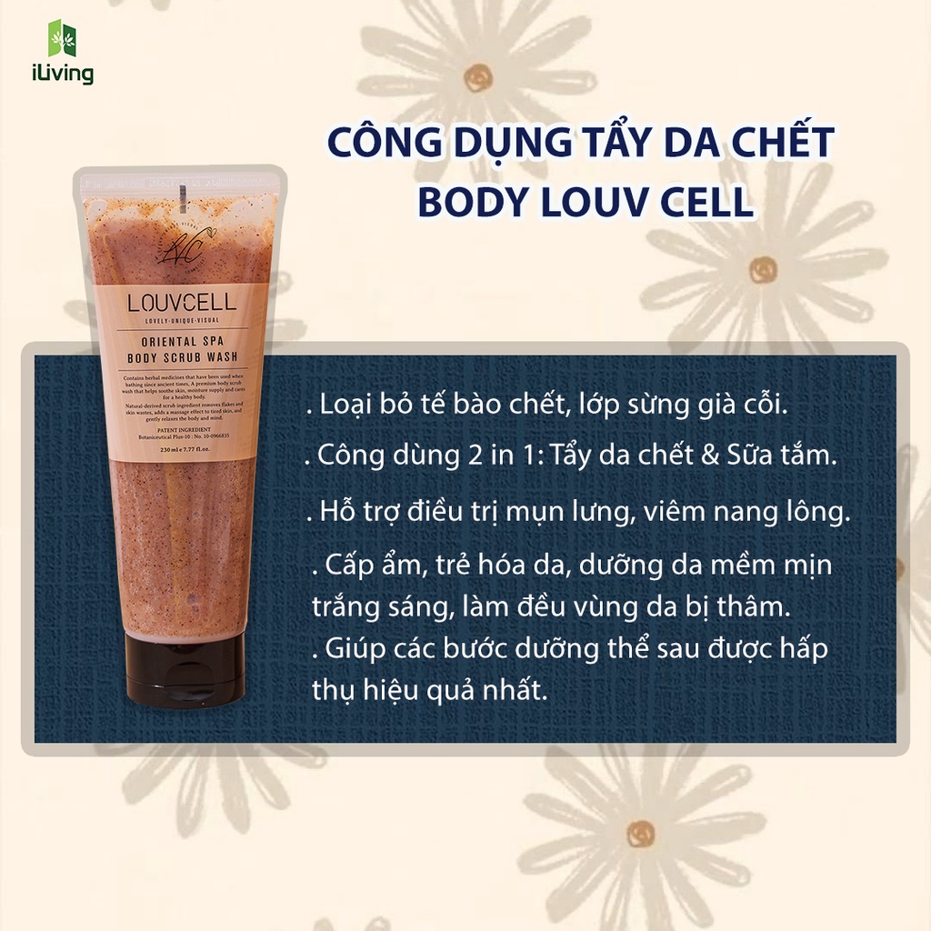 [Mã INCU50 giảm 50K đơn 250K] Tẩy tế bào chết body Louv Cell Oriental Spa Body Scrub Wash 230ml ILIVING-LOUTDCB