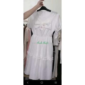 Váy Babydoll Trắng Nơ Bèo Ulzzang 1 Lớp Dày Mịn Siêu Hot