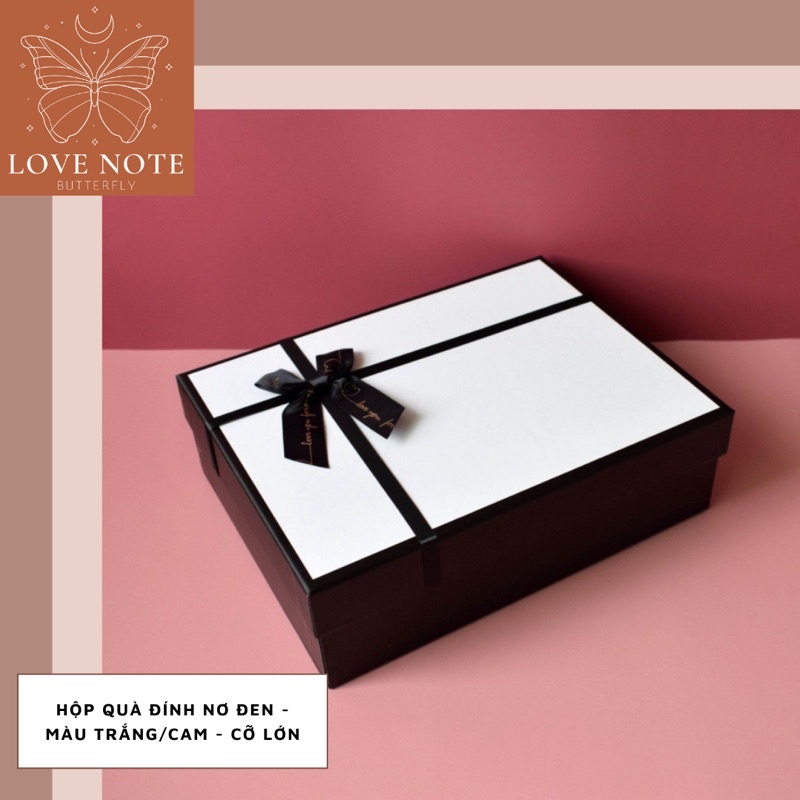 Hộp quà màu trắng/cam đính nơ đen cỡ LỚN - tặng sinh nhật, valentine 14/2, 8/3, 20/10, giáng sinh noel | BigBuy360 - bigbuy360.vn