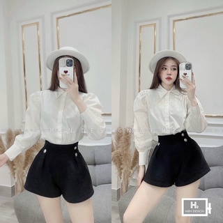 Áo sơ mi trắng nữ,áo sơ mi tay bồng cổ đức KIM005