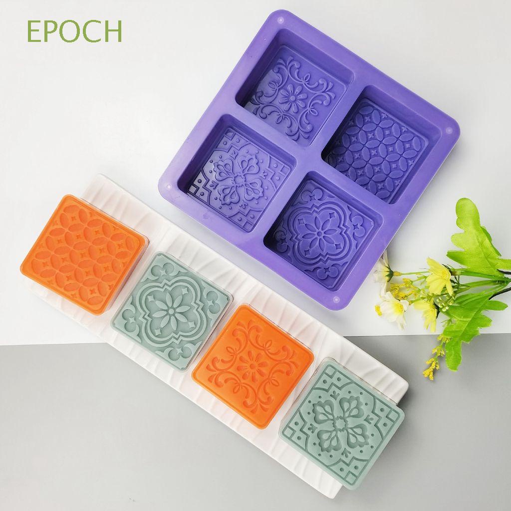 Epoch 1 Khuôn Silicon Làm Bánh Trung Thu Hình Vuông 4 Ngăn DIY Họa Tiết Hoa 3D