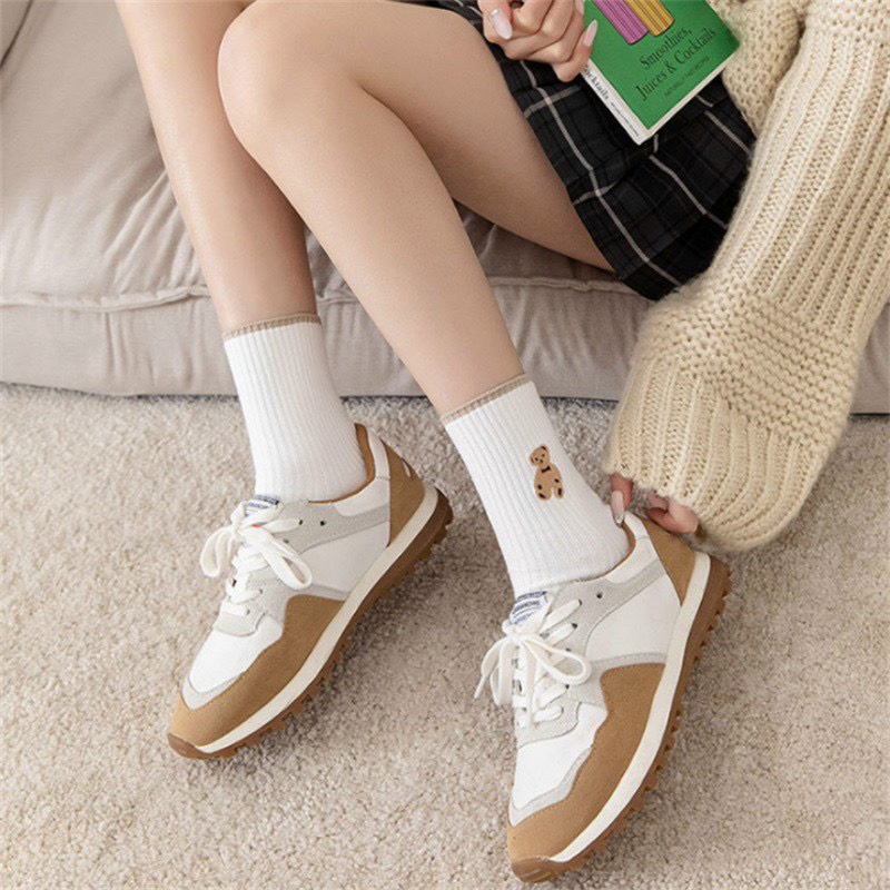 Tất nữ cổ cao họa tiết hình gấu chất liệu vải len tăm co giãn thời trang Hàn Quốc