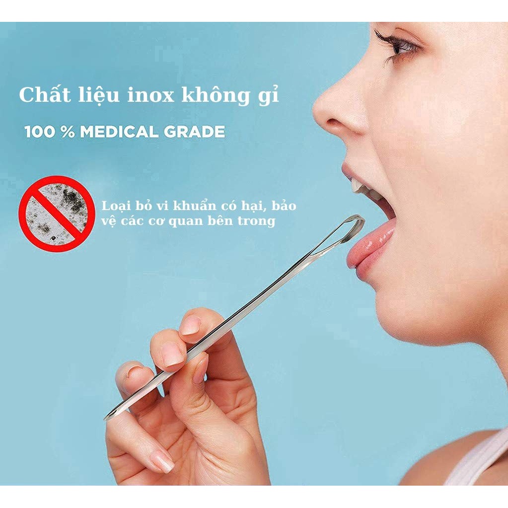 Dụng cụ cạo lưỡi, cây nạo lưỡi vệ sinh lưỡi người lớn bằng inox cao cấp