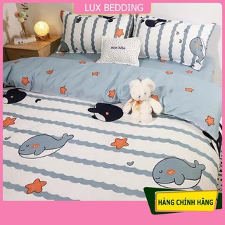 Bộ chăn ga gối cotton poly nhập khẩu mẫu cá heo bộ 4 món Chăn, ga , 2 vỏ gối