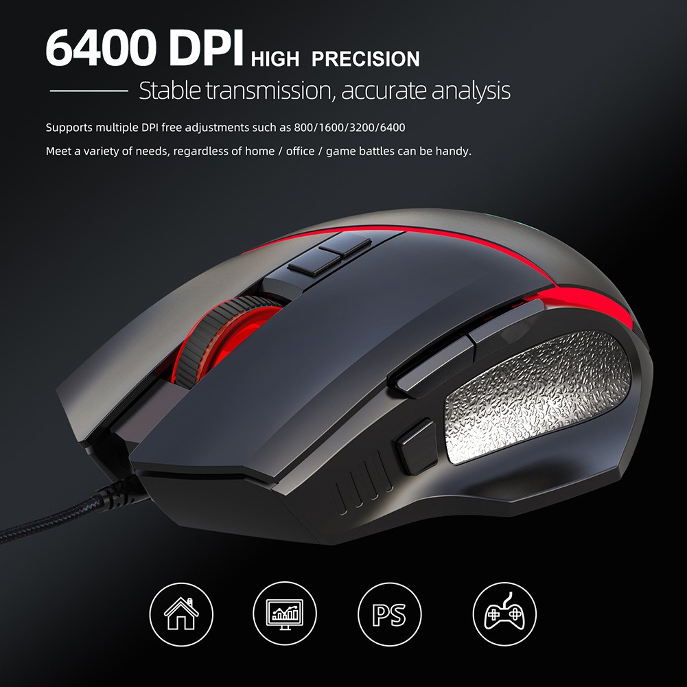 Chuột Gaming Hel + Đèn Led Nhiều Màu Có Thể Điều Chỉnh 6400dpi