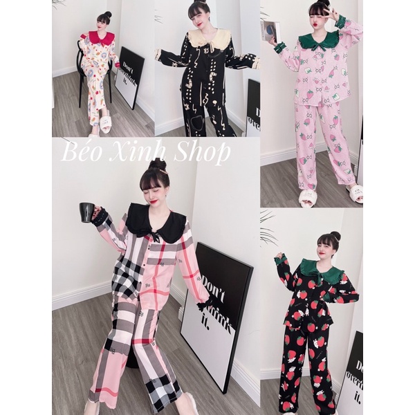 Đồ Ngủ Pyjama Bigisize TD Phối 45-100kg cao cấp Đồ Ngủ Lụa Mango phối satin cao cấp