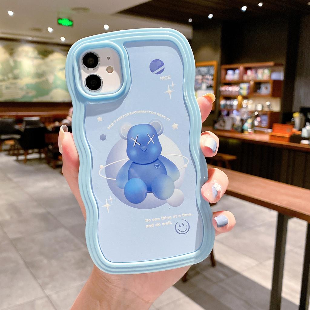 Ốp Điện Thoại Họa Tiết Gấu KAWS Viền Xoắn 2 Trong 1 Cho iPhone 13promax 12 11 X XR XSMAX