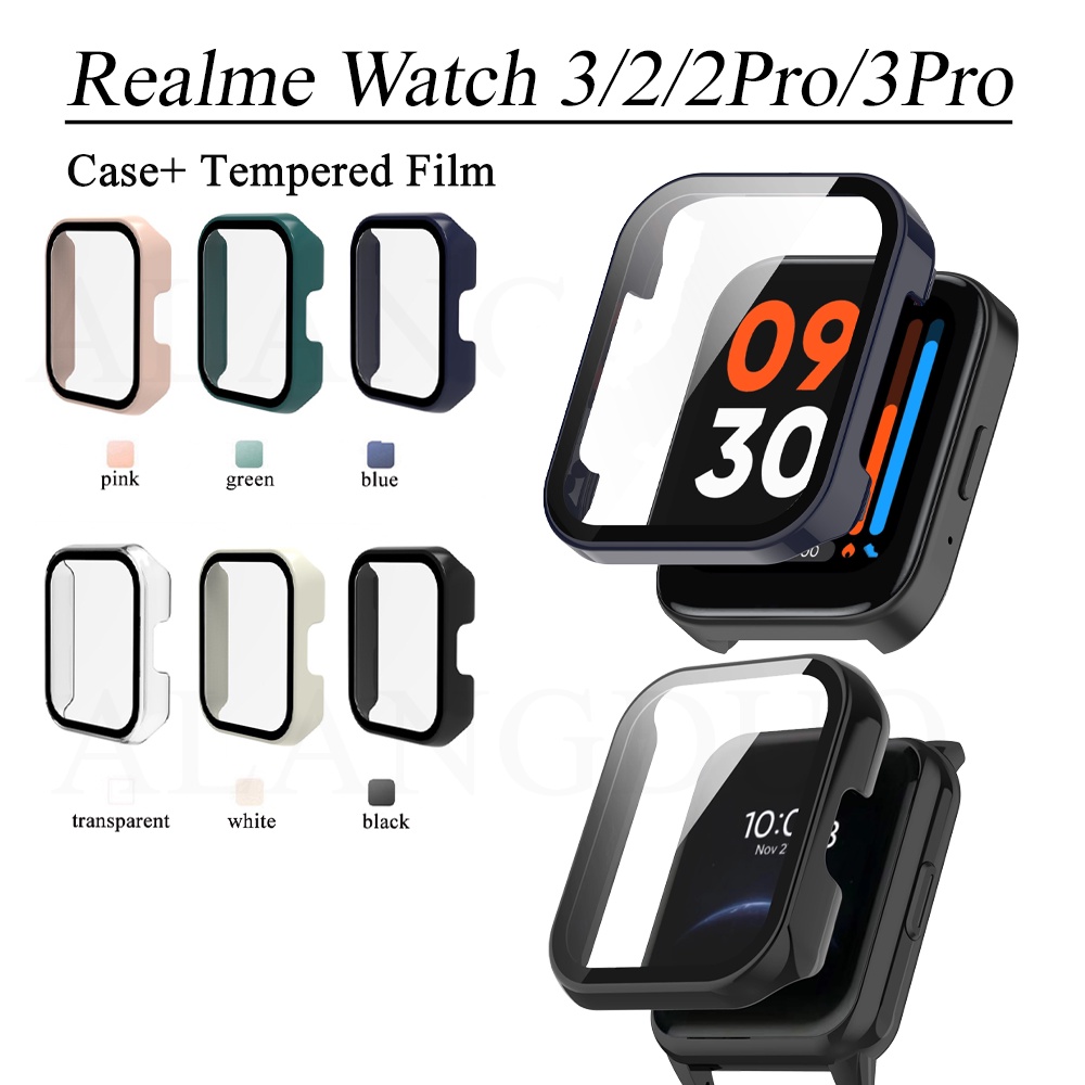 Ốp PC Cứng + Kính Cường Lực Bảo Vệ Màn Hình Đồng Hồ Thông Minh Cho Realme watch 2 3 Pro Realme watch 2Pro 3Pro