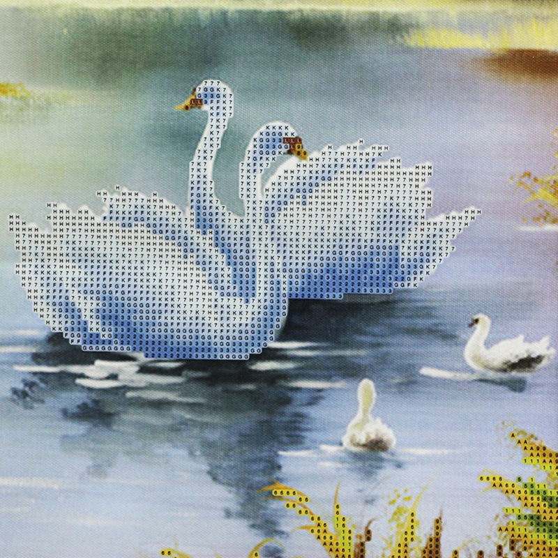 Bộ Tranh Đính Đá 5D Tự Làm Hình Thiên Nga Trắng Trang Trí Nhà Cửa