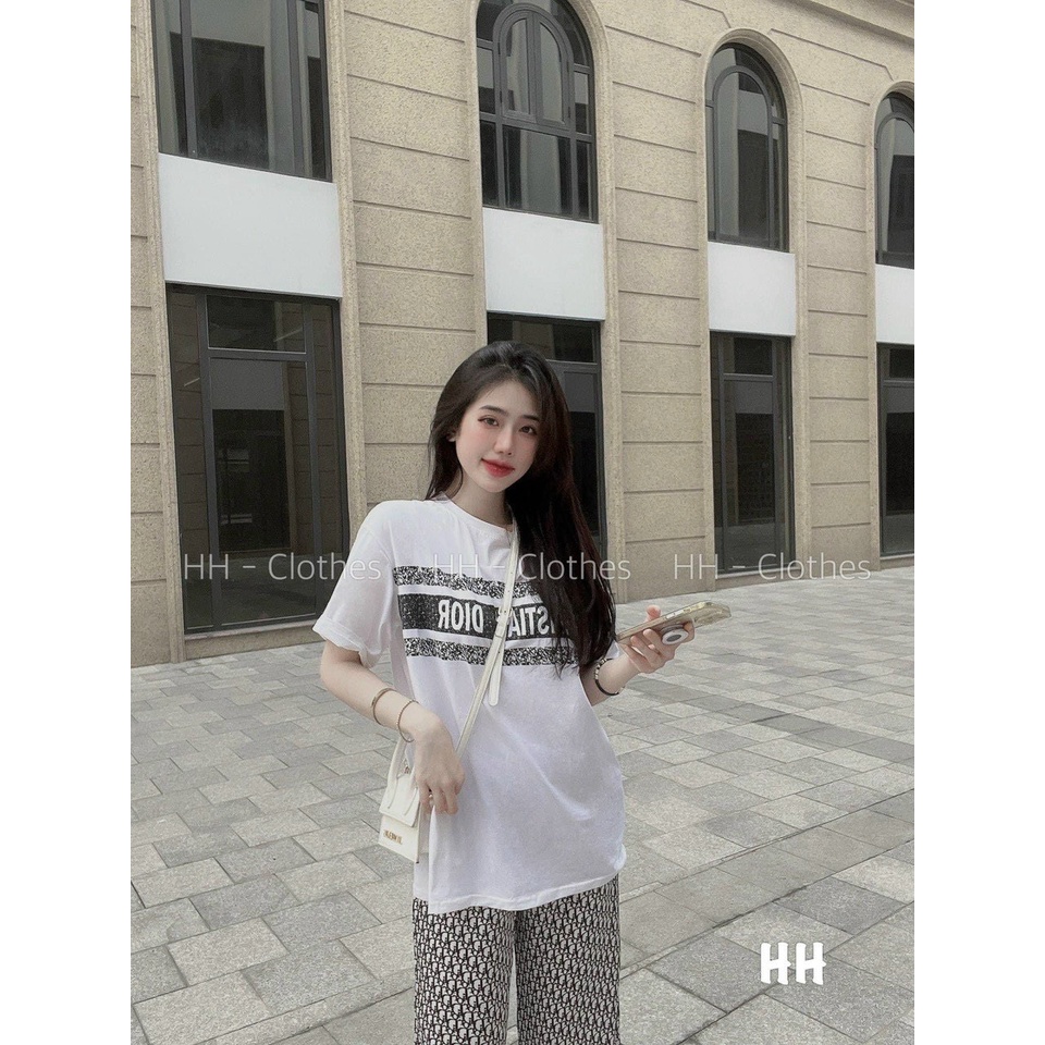 [10.10 Sale Freeship] Set bộ thun Dior áo thun form rộng kèm quần suông dài thoải mái, set năng động trẻ trung