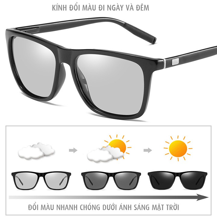 Kính đổi màu đi ngày và đêm bản lề lò xo, mắt kính polarized phân cực, chống UV - MK1913