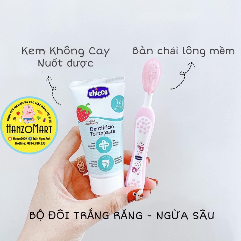 Bàn chải silicon kem đánh răng nuốt được cho bé Chicco 6m+