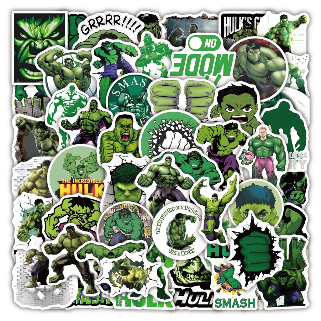 DISNEY Bộ 50/25/10 Miếng Dán Trang Trí Bình Nước/Ván Trượt/Laptop Họa Tiết Avengers Hulk Độc Đáo