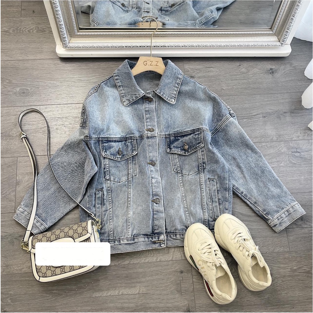 Áo Khoác Nữ Jean UNISEX Form Rộng Nữ - Áo khoác bò form rộng suông Daski in chữ Palm angels | BigBuy360 - bigbuy360.vn